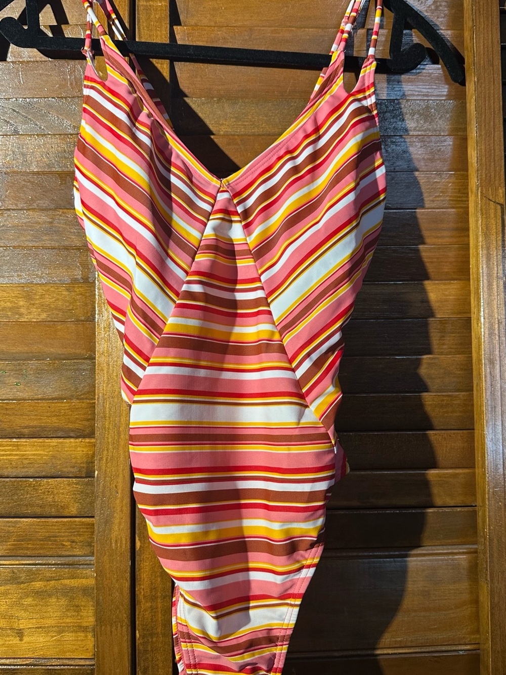 No Boundaries Striped One-Piece Swimsuit in Pink, Red, Yellow